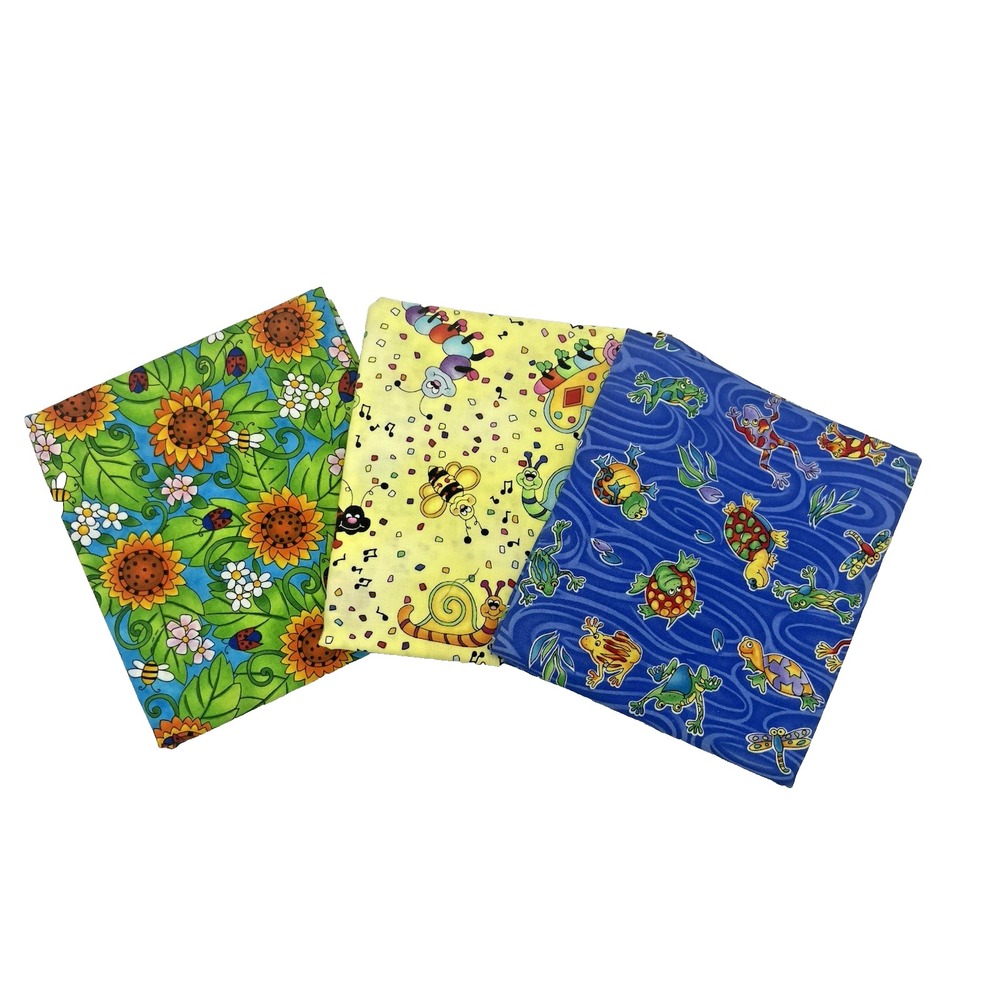 ⚜️Lot of 3 Half Yds‎ Whimsical Nature Cotton Quilt Craft Fabrics 1.5 yds Total